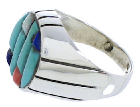 Genuine Sterling Silver Multicolor Inlay Ring Size 11-3/4 JX37771